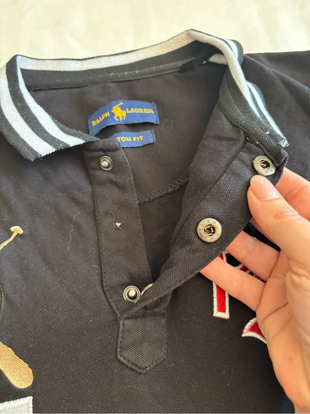 Polo by Ralph Lauren Black Short-Sleeve Polo with White Trim and Red Logo - Picture 7 of 9